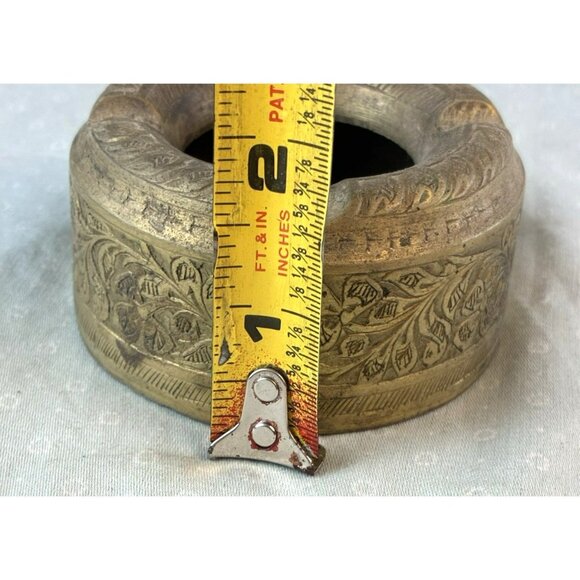 VTG Hand Etched Brass Ashtray Floral Pattern India Boho Decor Trinket Dish - Picture 5 of 7
